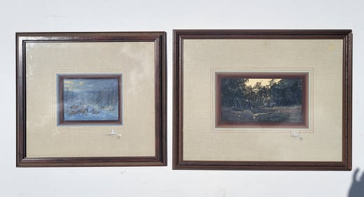 Lot 2 Merlin Little Thunder Native American Watercolor Wash Paintings