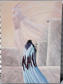Bill Rabbit Native American Pueblo Figure Brother To The Eagle Oil Painting 48 X 36 Inches