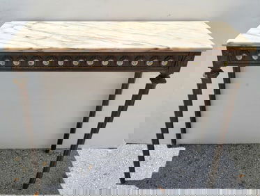 Neoclassical Bronze Mounted Limoges Type Enamel Vignette Marble Top Console Table