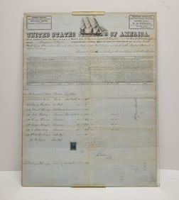 Schooner Bayless Long Island NY Civil War Era Ship Crew Document 10 Cent Blue Internal Revenue Certi