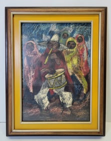 Gilberto Almeida South American Ecuador Parade Musician Social Realist Pastel 5 In Sale