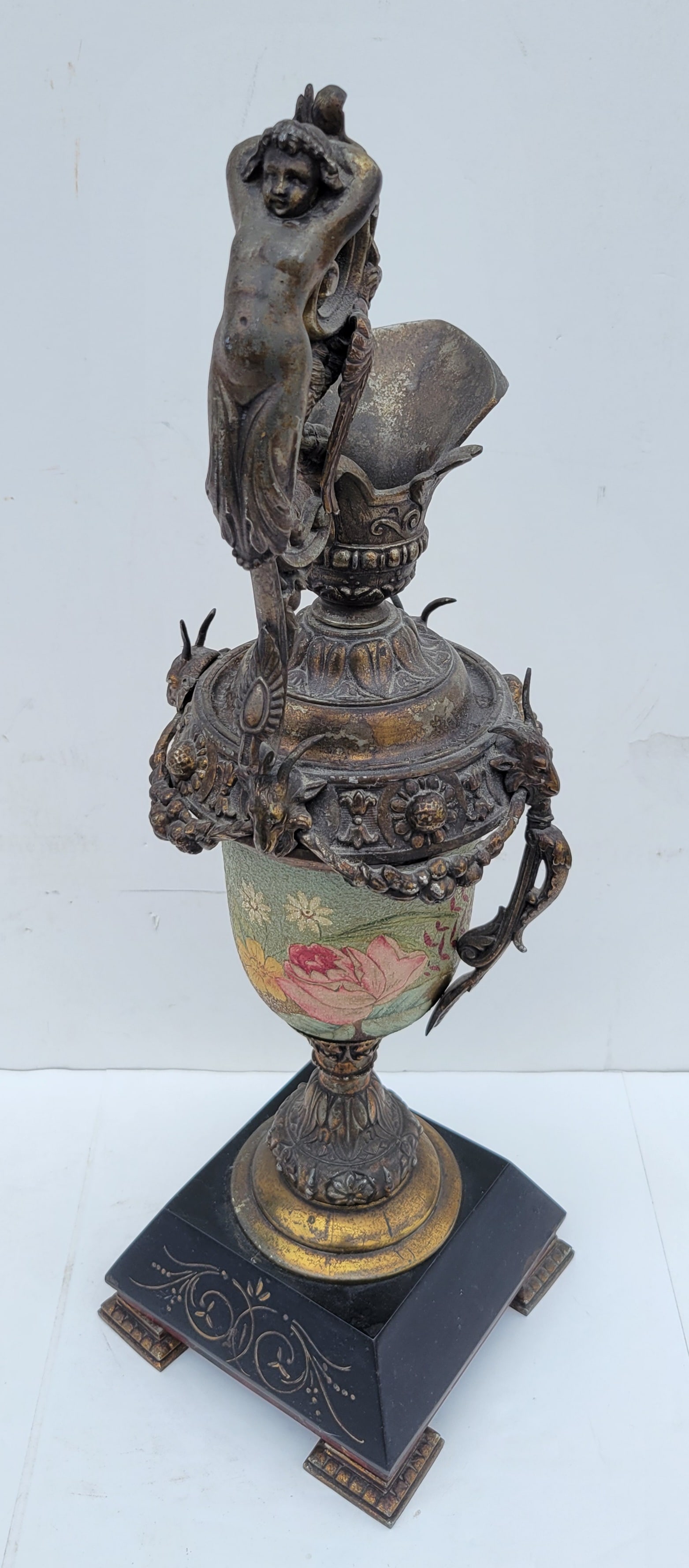 Big Victorian Continental Griffin Ramshead HP Handpainted Pitcher Form Lamp Base Fixture 20 Inches (1 of 4)