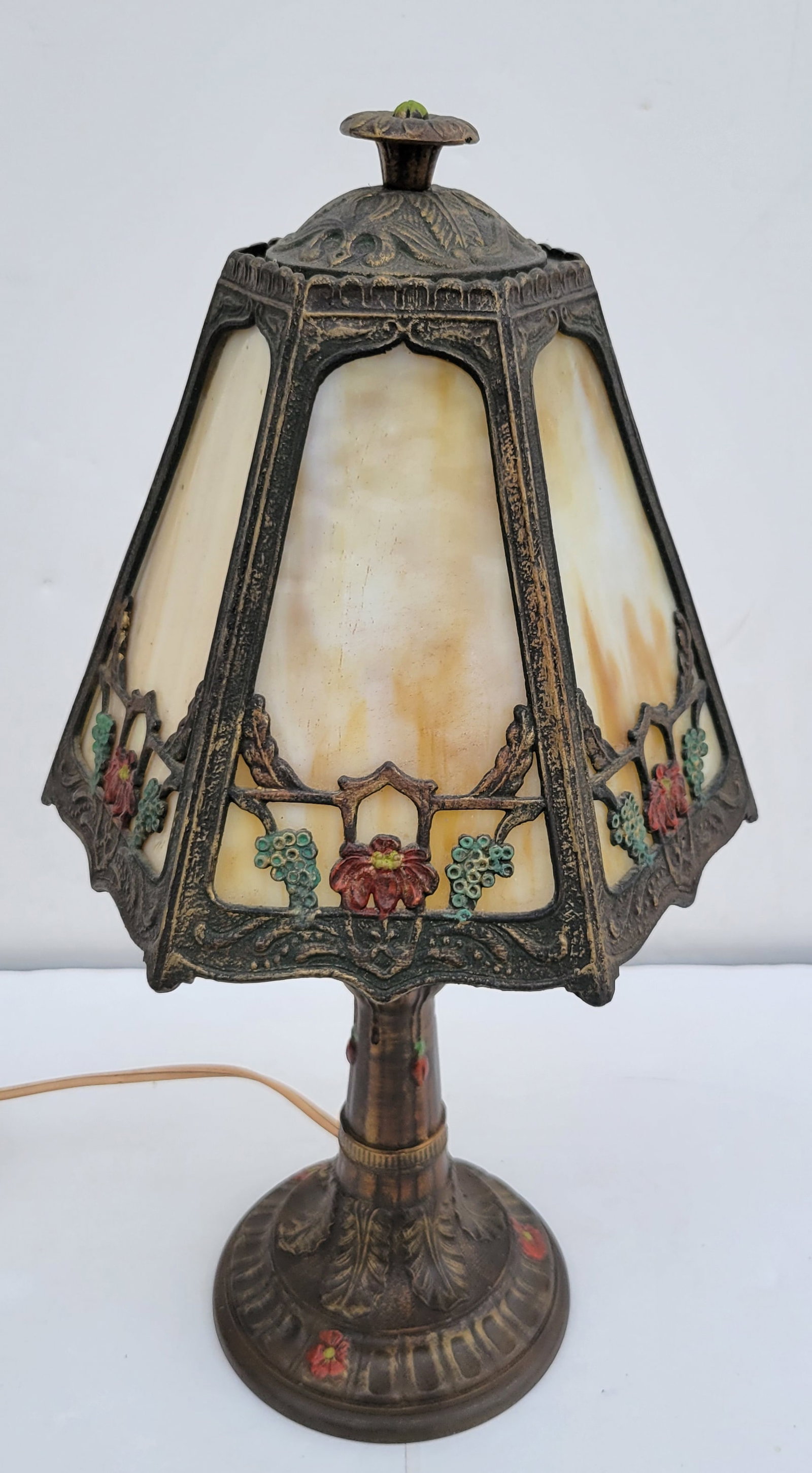 Bronzed Gilt Handpainted HP Arts And Crafts Spelter Caramel Slag Glass Table Lamp 15 Inches: Bronzed Gilt Handpainted HP Arts And Crafts Spelter Caramel Slag Glass Table Lamp 15 Inches. RSI