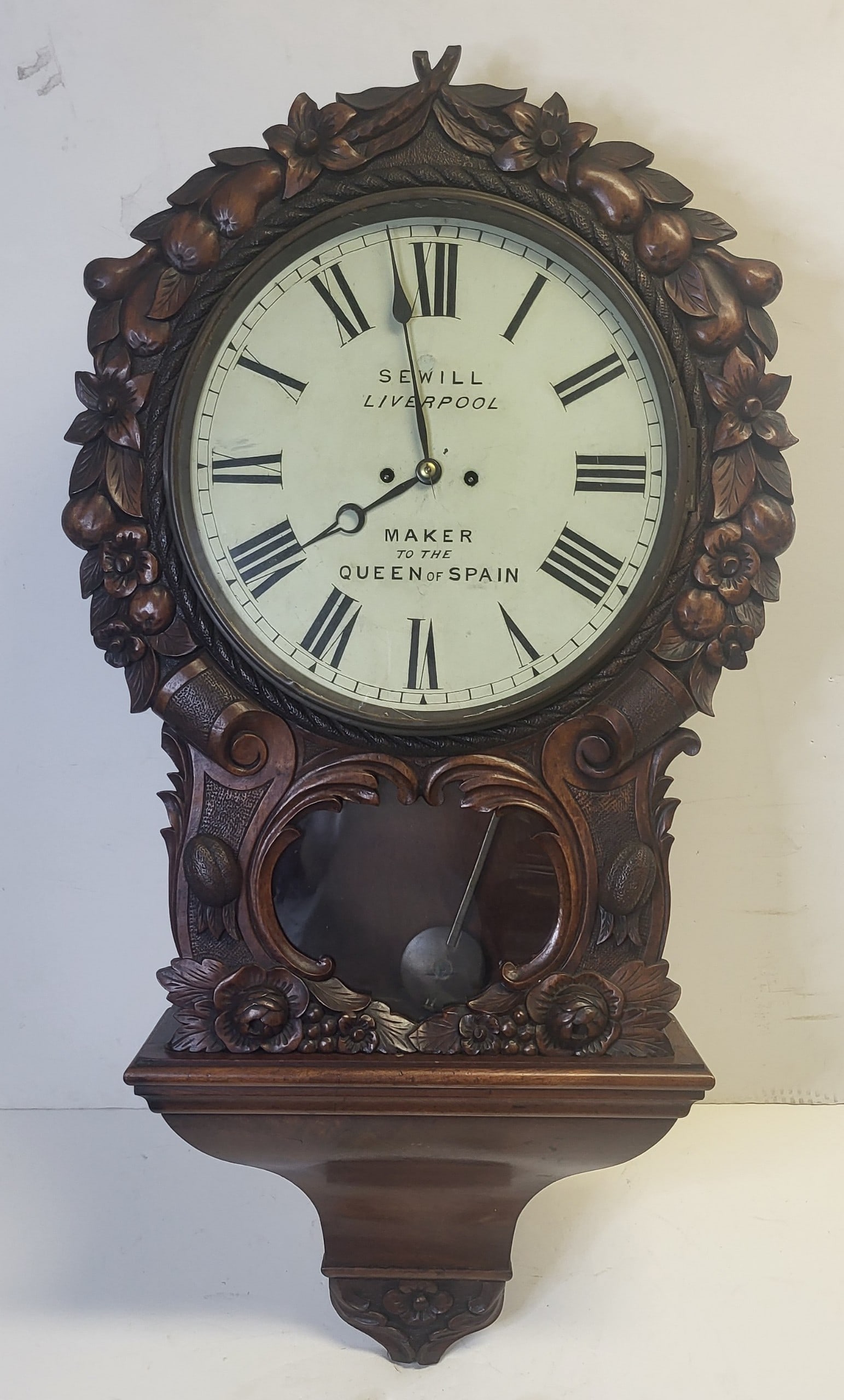 Large Victorian Wall Regulator Clock Sewills Liverpool Maker To The Queen Of Spain 39 X 21 X 6 Inch (1 of 6)