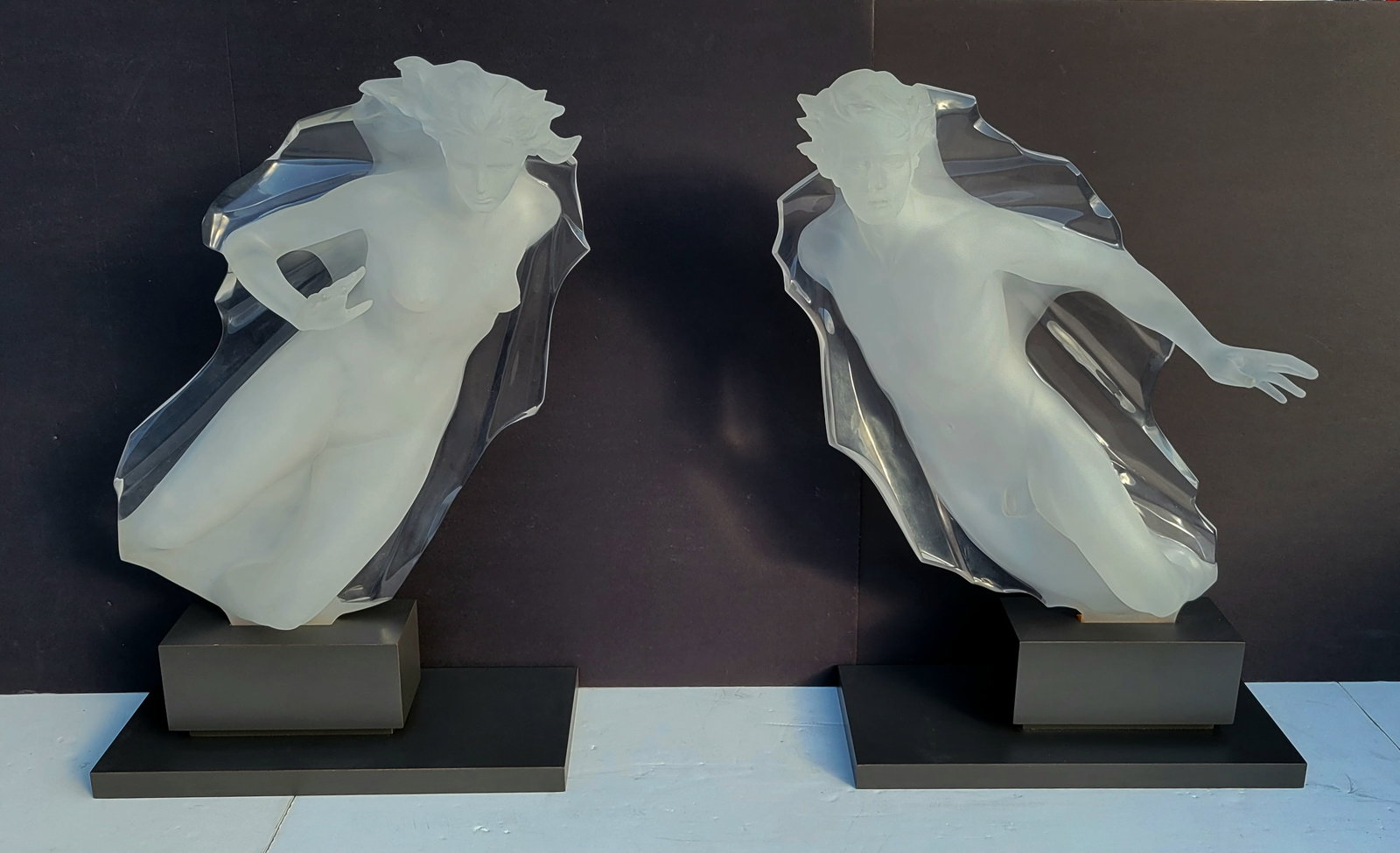 Pair Large Frederick Hart Acrylic Male Female Nude Sacred Mysteries Ed50 With Pedistals Statue: Pair Large Frederick Hart Acrylic Male Female Nude Sacred Mysteries Ed50 With Pedistals Statue Sculpture Figures 37.5in Incl Bases. Each roman numeral 46 of 50 and each signed with incised signature o