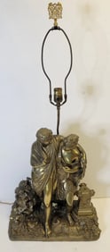 Large Old Gilt Bronze Hermes And Pandora Sculpture Lamp French Statue Continental Beaux Arts Salon