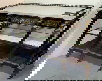 Fine Antique Large French Bronze Mounted Marble Top Sideboard Buffet Dining Console Cabinet Circa