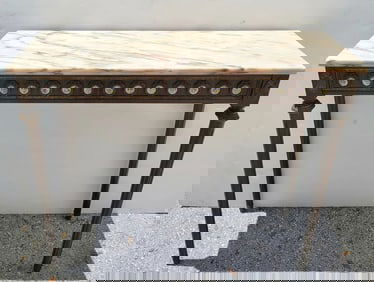 Neoclassical Bronze Mounted Limoges Type Enamel Vignette Marble Top Console Table