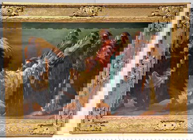 Very Large Estate Discovery Christ Entombment Oil Procession Composition 36 X 54 Inches 48 X 66 Gilt