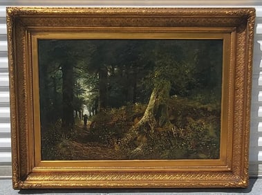 Important Find Illegible Barbizon Large Figure Forest Tonalist French Or American Impastoed Landscap