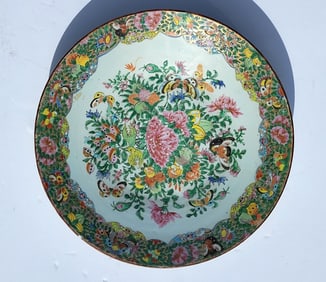 Big Famille Rose Medallion 16.1in Charger Chop Plate Antique Chinese Porcelain Enamel