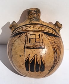 Early Hopi Decorated Canteen Native American Pottery Whirling Log Motif 4.75in Good Provenance