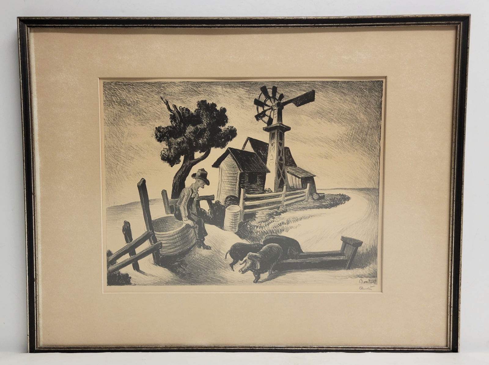 Thomas Hart Benton Signed Lithograph Homestead Ozarks Social Realist Depression WPA Era Farm: Thomas Hart Benton Signed Lithograph Homestead Ozarks Social Realist Depression WPA Era Farm Landscape 10.25 X 13.125 Inches Plate, signed in pencil in the lower right margin, 10.7 X 13.5 inches visib