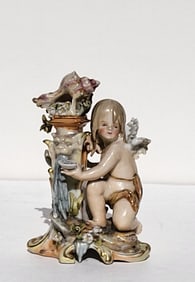 Antique Meissen Angel At Masqueron Fountain Figure Triple Numbers Crossed Swords 4.5in To Fix Statue