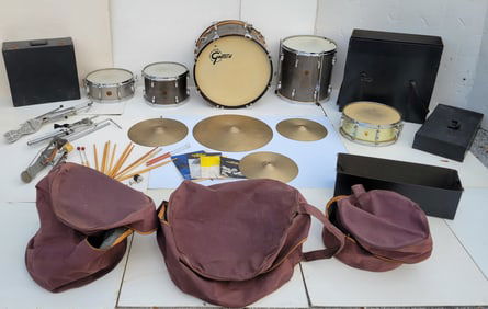 Vintage Gretsch Zildjian Ludwig Drum Set Pedals Cymbals Cases