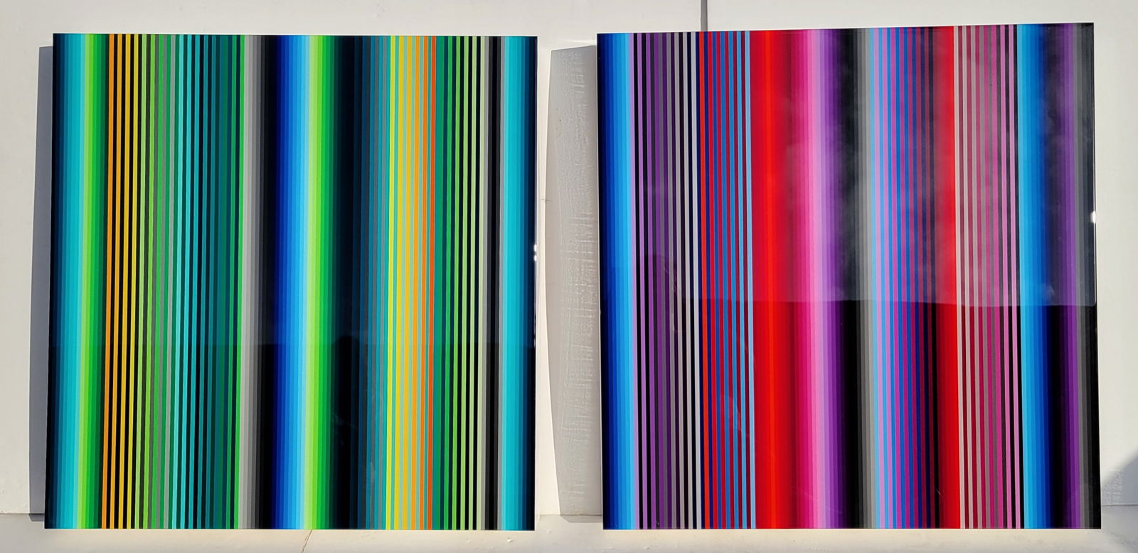 Pair Jarrad Tacon-Heslip Abstract Panel Paintings 2025 International New Zealand Gay Interest Artist: Pair Jarrad Tacon-Heslip Abstract Panel Paintings 2025 International New Zealand Gay Interest Artist, acrylic and resin in wood, 30 X 30 X 3 inches each, each signed and dated verso, resin finished si