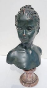 After Jean-Antoine Houdon Bronze Bust Of Louise Brongniart 18 Inches Overall Signed Incl Marble