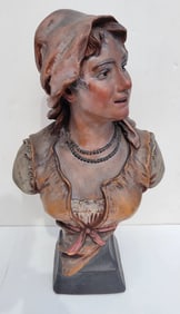 Large Frederick Goldscheider Sculpture Bust Peasant Girl Terracotta 19thC Austrian Art Nouveau Statu