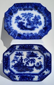 Lot 2 Flow Blue Iron Stone Platters Walker Scinde And Challinor Pelew Chinoiserie
