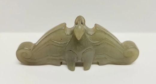 Klarich Collection Antique Chinese Jade Bat Color Variation Each Side Animal Carving