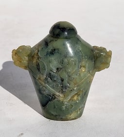 Old Chinese Carved Jade Or Hardstone Snuff Bottle Foo Handles 2 Inches
