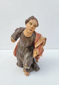 Antique St Mary Carved Polychrome Wood Carving 13in High Likely Virgin Annunciation Theme Statue