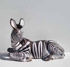 Very Large Italian Art Pottery Zebra 26.5 X 16.5 X 13.5 Inches Underside Inscription Statue