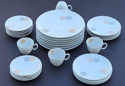 Partial Set 29 Raymond Lowey China MCM Brutalist Coins 10.5in Dinner Plates Ect By Continental