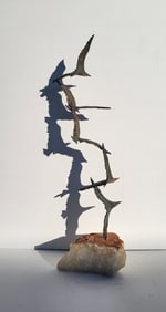 Curtis Jere Signed Seagull Table Sculpture 1970 Brutalist Bronze And Stone 29.5 Inches Overall Bird