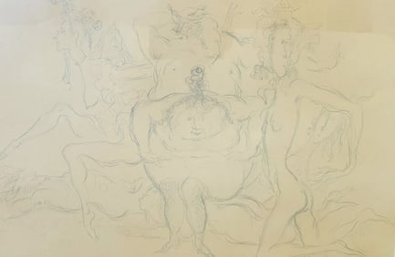 Jose Garcia Ocejo 1964 Female Nudes Mexican Modernist Drawing 12.25 X 18.5 Inches Sight