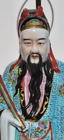 Vintage Chinese Porcelain Enamel 16 Inch Immortal Emperor Statue 32 Inch Table Lamp