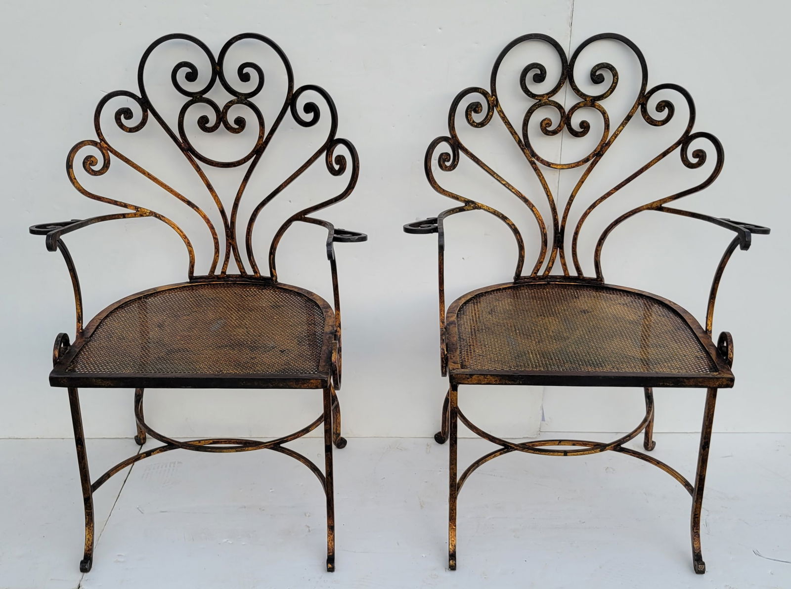 Pair LeBarge Attributed Bronze Patinated Cast Iron 34.5 Inch High Arm Chairs MCM Mid Century Modern: Pair LeBarge Attributed Bronze Patinated Cast Iron 34.5 Inch High Arm Chairs MCM Mid Century Modern Brutalist, 34.5 X 25 X 19 inches overall, unsigned. Note: At one time, the family owned other LaBarg