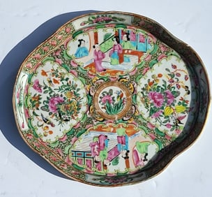 Rose Medallion Dresser Tray Serving Dish 10.5in x 9.5in Antique Chinese Porcelain Enamel