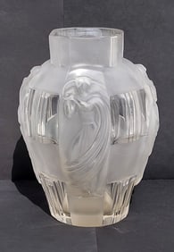 Heavy Ornela Signed Czech Art Deco Manor Blown Out Female Nudes Frosted Art Glass 9.4 Inch Vase