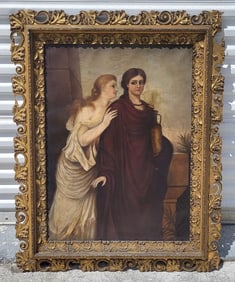 Large Victorian Women Interior Neoclassical Genre Vignette Painting Signed A.M.S.