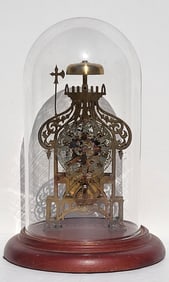 Antique Continental 8 Inch Skeleton Clock With 11 Inch Overall Glass Dome Enclosure To Fix