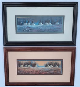 Lot 2 Lee Bocock Teepees And Autumn Signed With Gallery Labels 6 X 17.5 Inches