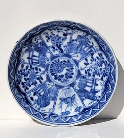 Vintage To Antique Chinese Or Japanese Blue Ring Mark 4.8 Inch Low Porcelain Bowl