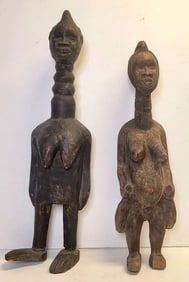 First Of 6 African Wood Carving Lots 2 Figures Aprox 27in And 30in