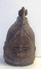 Third Of 6 African Wood Carving Lots Helmet Figure 15in