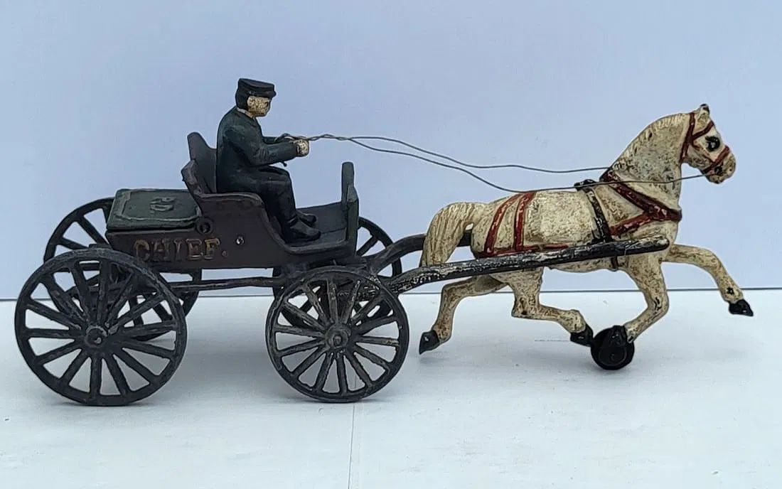 Cast Iron Police Chief Vintage Horse Drawn Wagon Cart Victorian Revival 14 Inches Long: Cast Iron Police Chief Vintage Horse Drawn Wagon Cart Victorian Revival 14 Inches Long. Our research indicates this form was marketed as an import in the late 20th century during the revival of intere