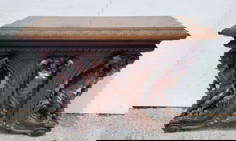 Full Figure Semi Nude Carved Mermaid Neoclassical Males Console Table 32 X 42 X 18 Inches Circa