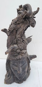 Large Heavy Female Base Signed Tree Root Sculpture Outsider Folk Art Brutalist Illegible Monogram