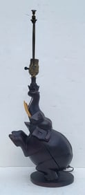 Vintage Heavy Carved Ebony African Elephant Table Lamp 25in Overall