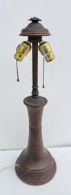Antique Miller ML Co Copper Patinated Metal Arts And Crafts Lamp Base 24 Inch With Top Cap
