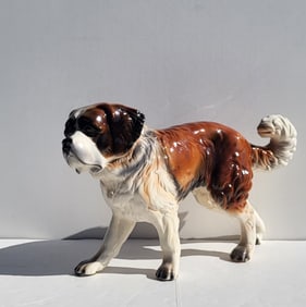 Vintage Mexican Art Pottery Saint Bernard Ceramica De Cuernavaca Majolica Statue Faience Sculpture