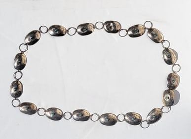 Native American Turquoise Silver Concha Belt 36 Inches Overall 1.7Tozt Two Link Issues Unsigned