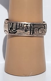 Ernest Wood Native American Sterling Silver Mountain Lion Cougar Deer Elk Signed EW 2 X 2.3 Inch