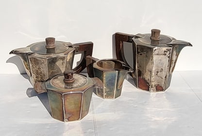 Art Deco 4 Pc Solid .900 Silver Bogota Colombian Tea Set 73.5 Tozt 6.75  X 8.5 Inch Teapot