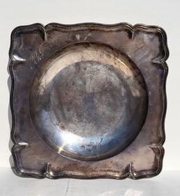 Big Bogota Columbian Sterling Silver 21.5ozt Square Bowl 11.75in x 1.62in BJ Monogram On Border